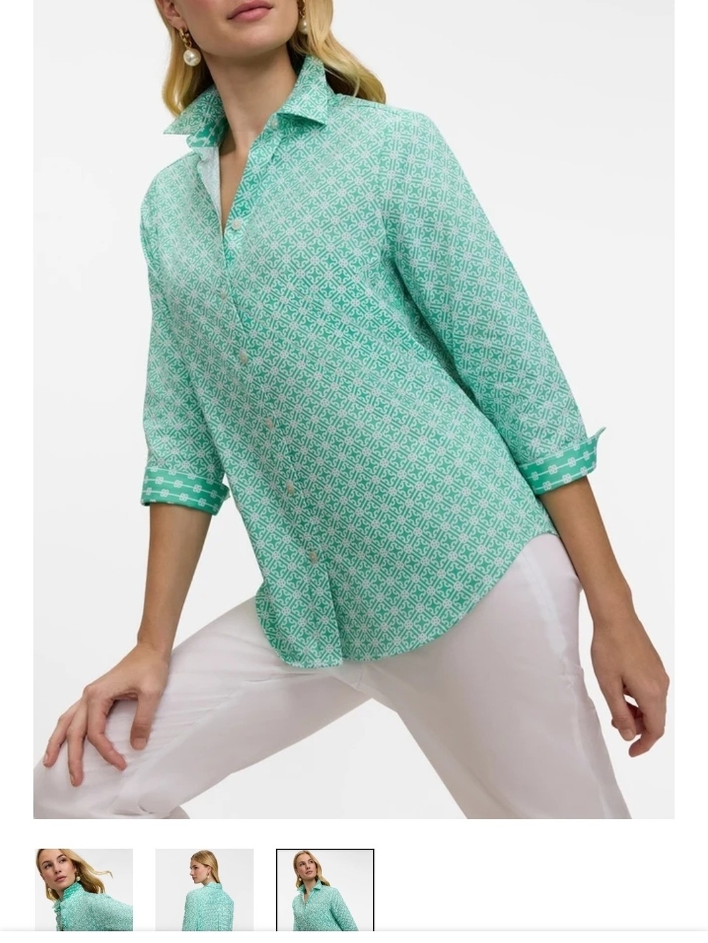 Foxcroft Mint Green Geometric Button-Down Shirt